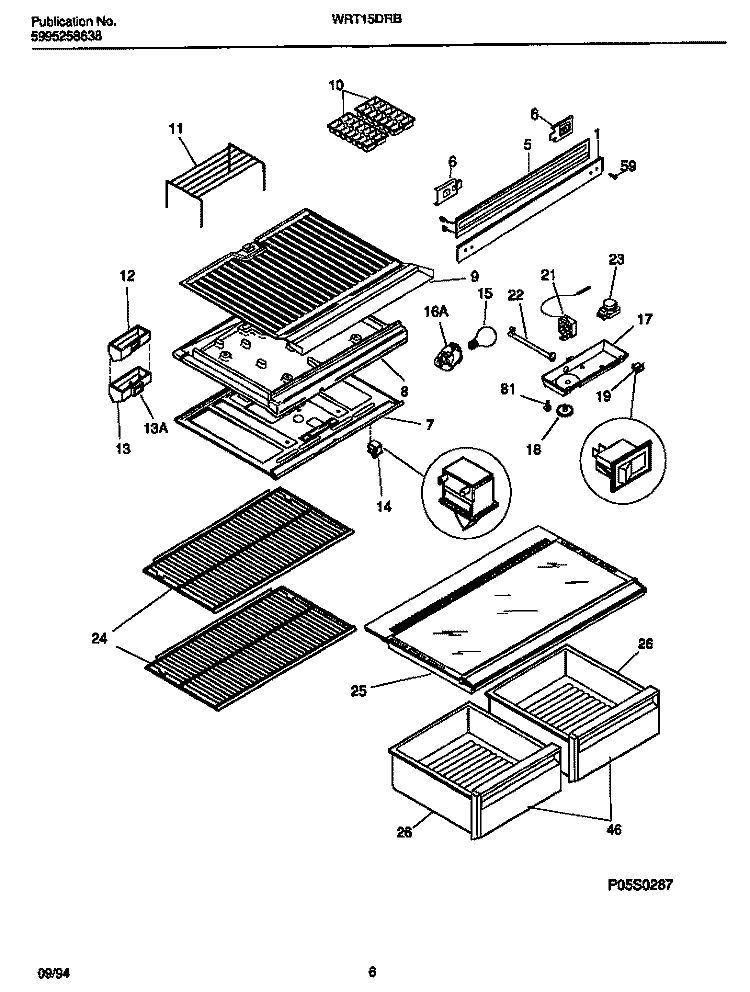 SHELVES, CONTROLS, DIVIDER, MULLION Diagram and Parts List for WRT15DRBD1  Frigidaire Refrigerator