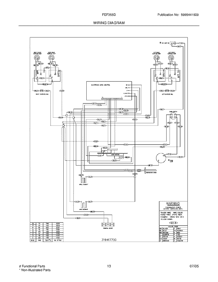WIRING DIAGRAM Diagram and Parts List for FEF355DBE  Frigidaire Range
