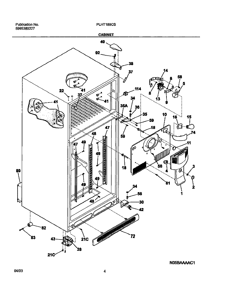CABINET Diagram and Parts List for PLHT189CSK0  Frigidaire Refrigerator