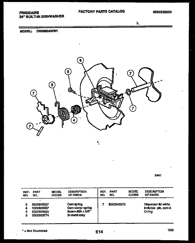 CAM Diagram and Parts List for DW6500AWW1  Frigidaire Dishwasher