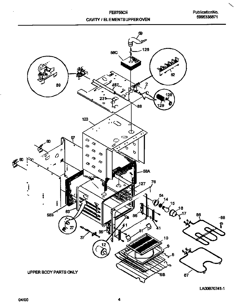 UPPER OVEN Diagram and Parts List for FEB755CESH  Frigidaire Wall Oven