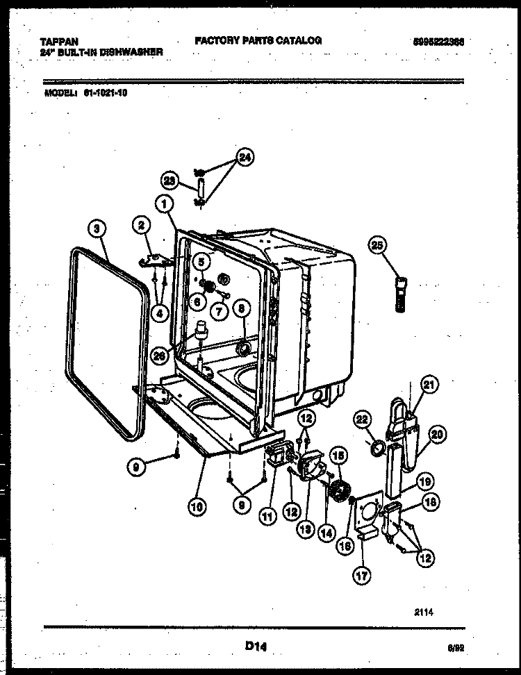 TUB AND FRAME PARTS Diagram and Parts List for 61-1021-10-00  Tappan Dishwasher