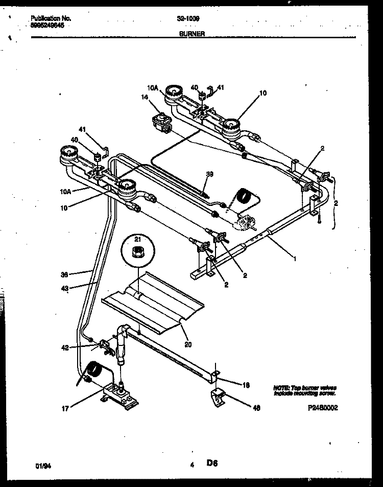 BURNER PARTS Diagram and Parts List for 32-1009-00-11  Tappan Range