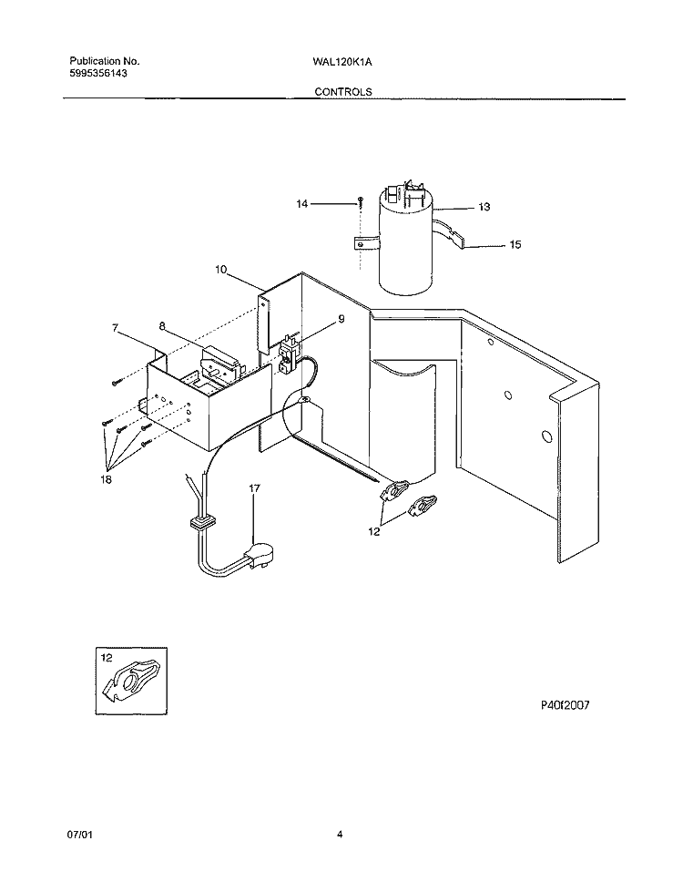 CONTROLS Diagram and Parts List for WAL120K1A1  Westinghouse Air Conditioner