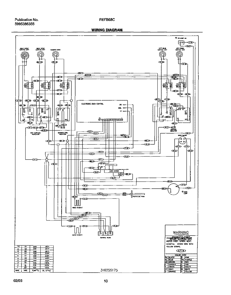 WIRING DIAGRAM Diagram and Parts List for FEFB68CQA  Frigidaire Range