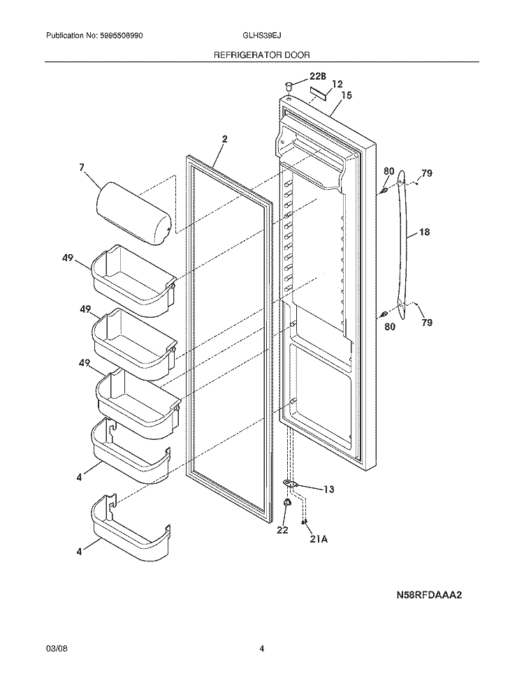REFRIGERATOR DOOR Diagram and Parts List for GLHS39EJPB0  Frigidaire Refrigerator