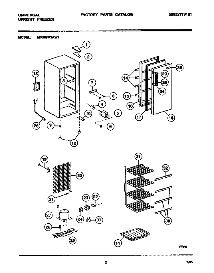 COMBINED Diagram and Parts List for MFU07M3AW1  Frigidaire Freezer