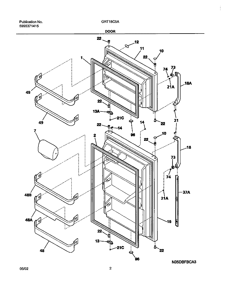 DOOR Diagram and Parts List for GRT18C5AW4  Gibson Refrigerator