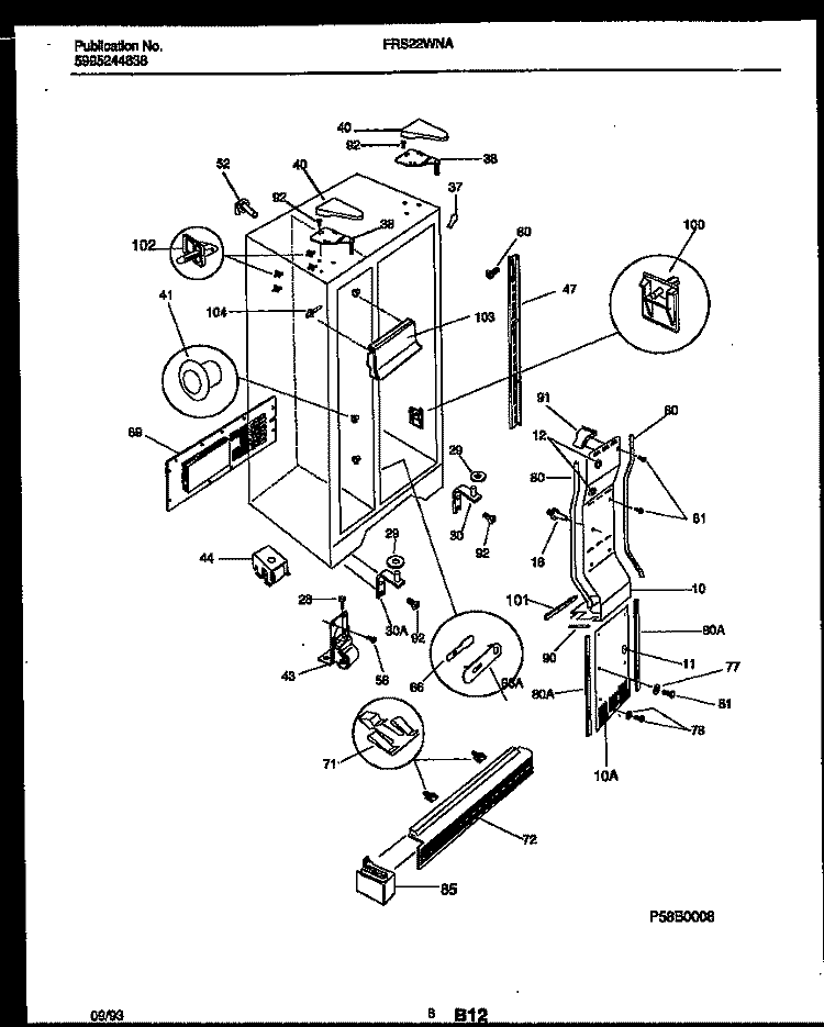 CABINET PARTS Diagram and Parts List for FRS22WNAD1  Frigidaire Refrigerator