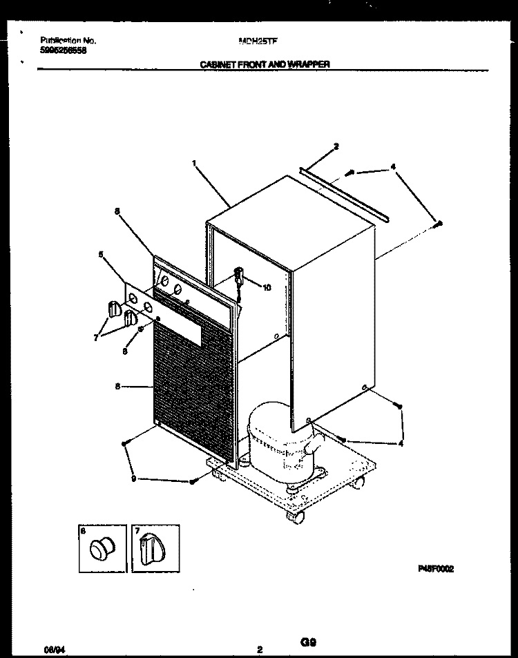 CABINET FRONT AND WRAPPER PARTS Diagram and Parts List for MDH25TF2  Frigidaire Dehumidifier