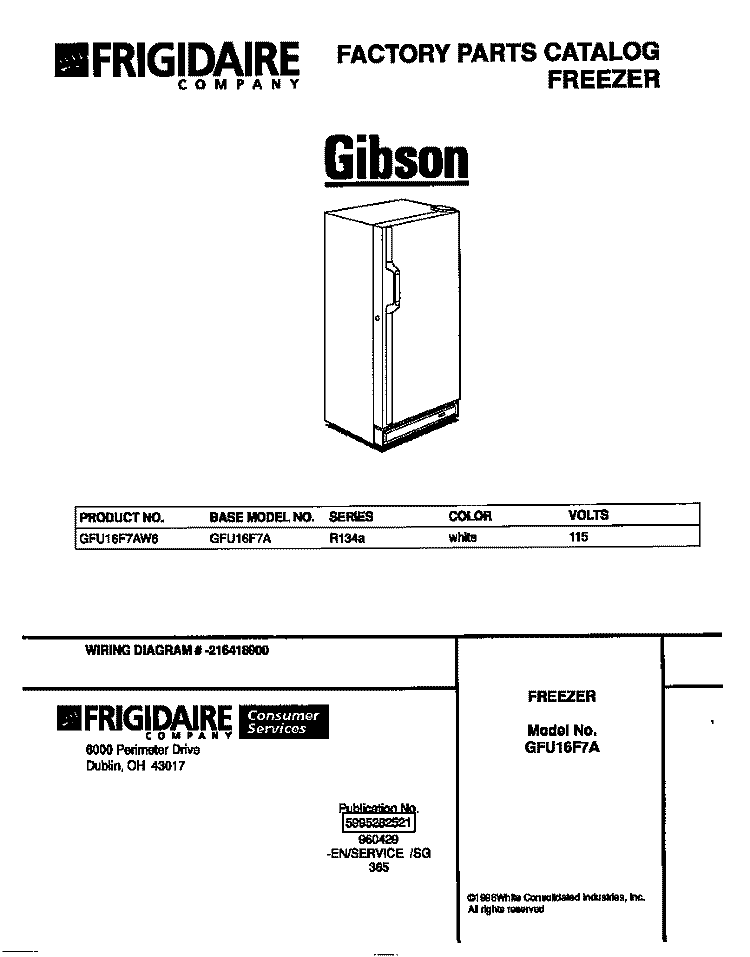 COVER Diagram and Parts List for GFU16F7AW6  Gibson Freezer