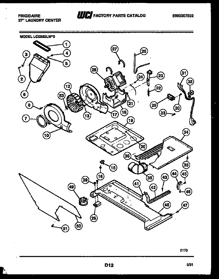 MOTOR, BLOWER AND CABINET PARTS Diagram and Parts List for LCE852LL0  Frigidaire Washer Dryer Combo