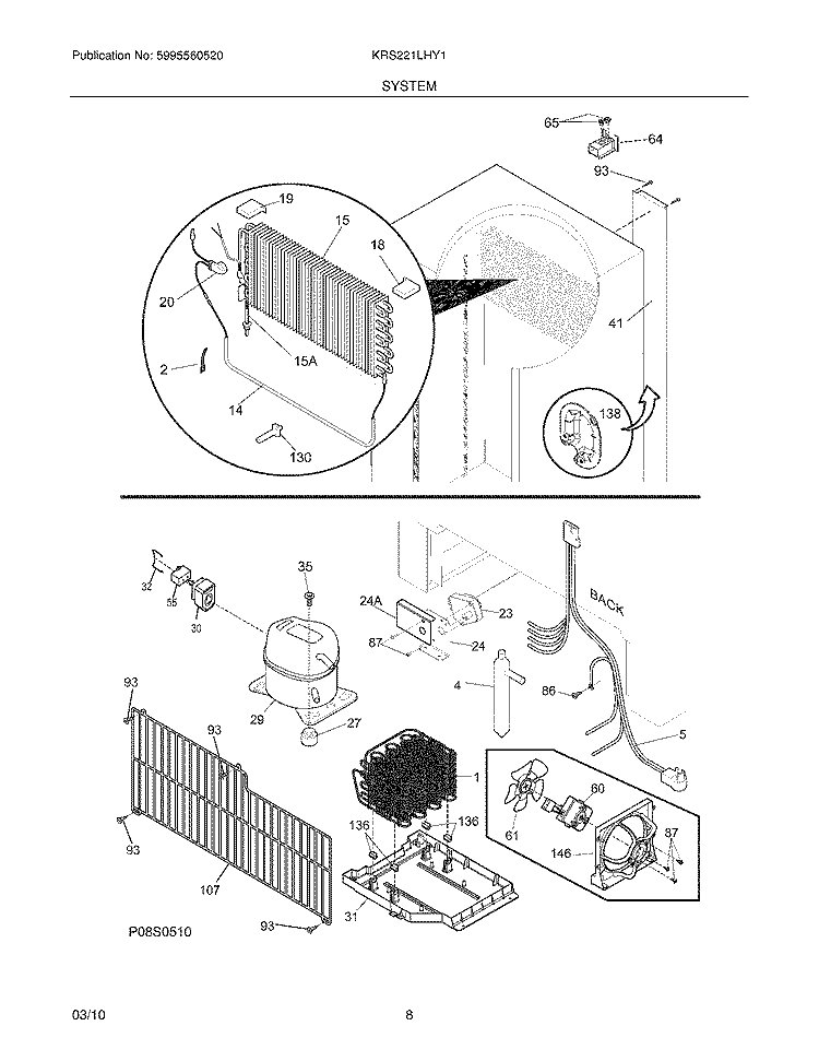SYSTEM Diagram and Parts List for KRS221LHY1  Kelvinator Refrigerator