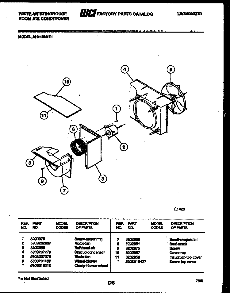 AIR HANDLING PARTS Diagram and Parts List for AH116N1T1  Frigidaire Air Conditioner