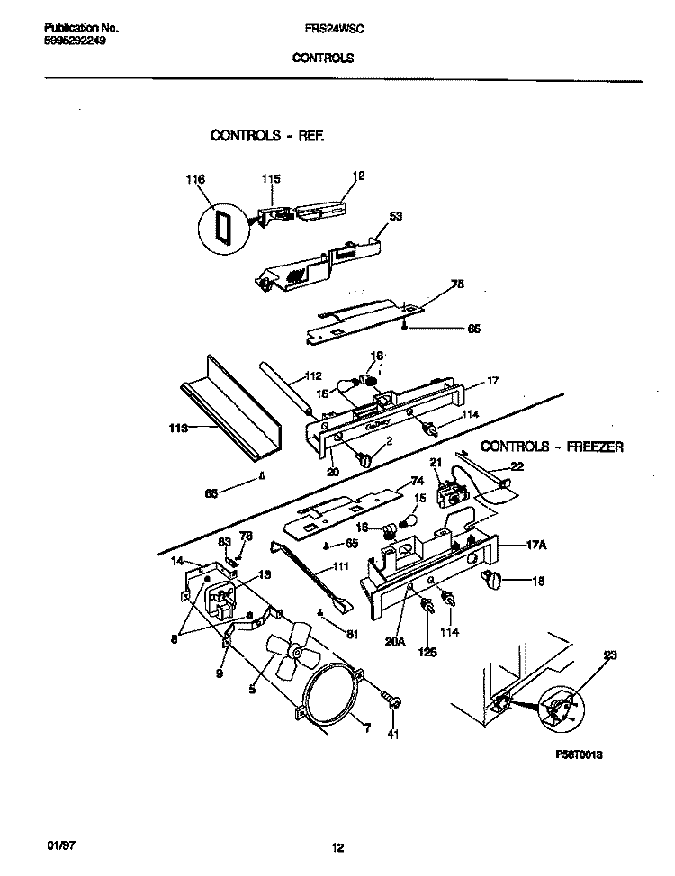 CONTROLS Diagram and Parts List for FRS24WSCB5  Frigidaire Refrigerator