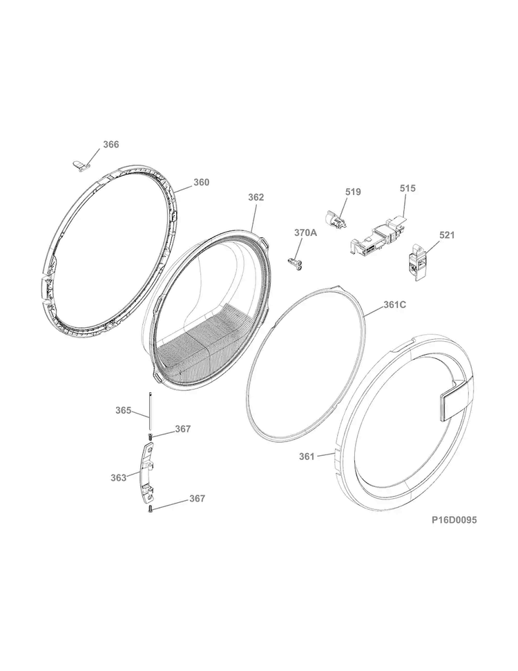 Door Diagram and Parts List for EIED2CAQSW00  Electrolux Dryer