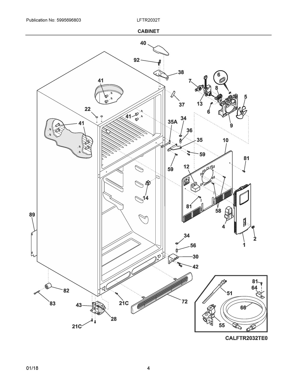Cabinet Diagram and Parts List for LFTR2032TE1  Frigidaire Refrigerator