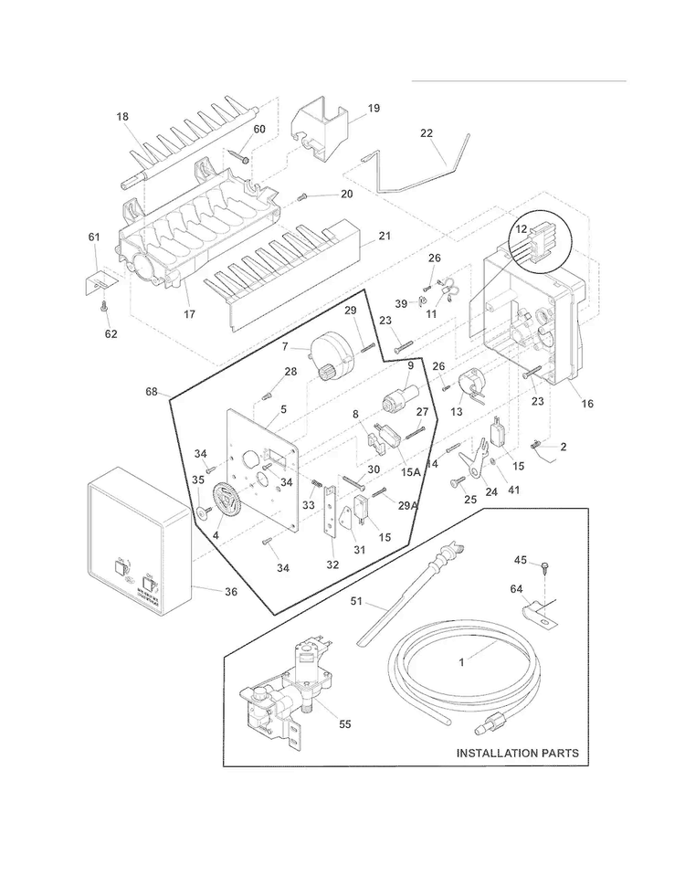 Ice Maker Diagram and Parts List for FFHI2126LK4  Frigidaire Refrigerator