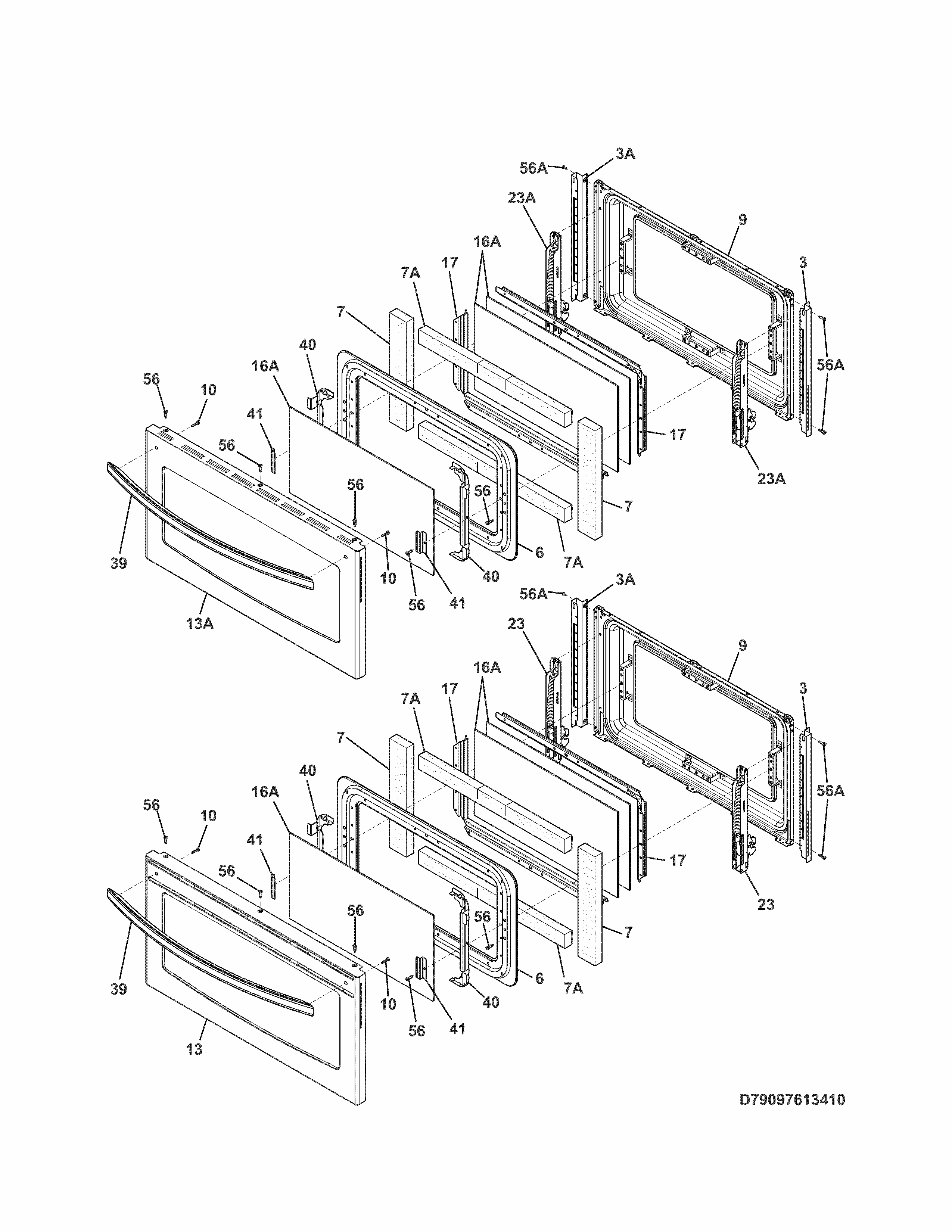 Doors Diagram and Parts List for 79097213411  Kenmore Range