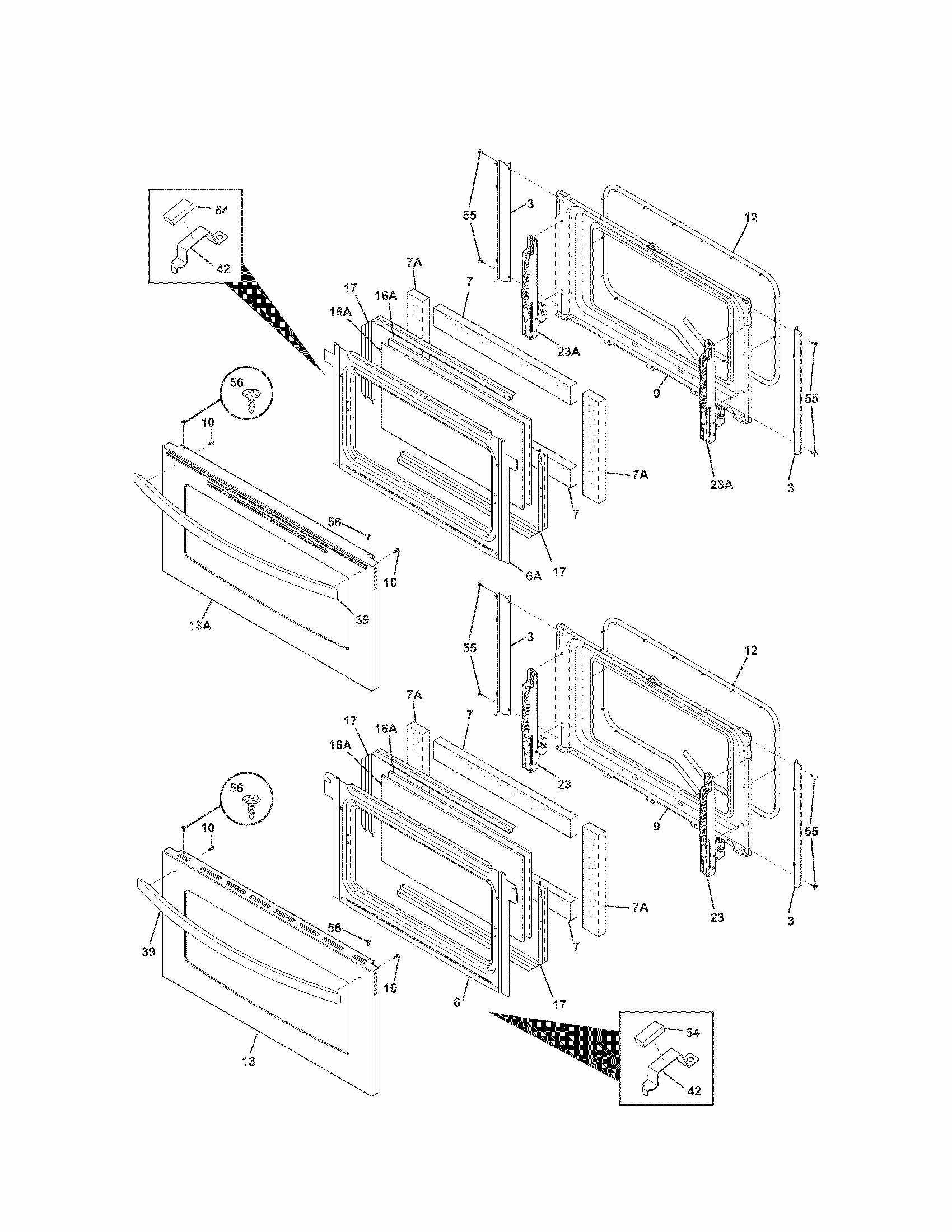 Doors Diagram and Parts List for 79097633301  Kenmore Range