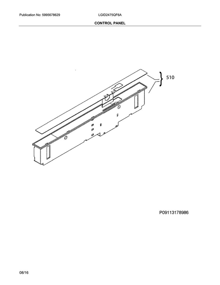 Control Panel Diagram and Parts List for LGID2475QF6A  Frigidaire Dishwasher