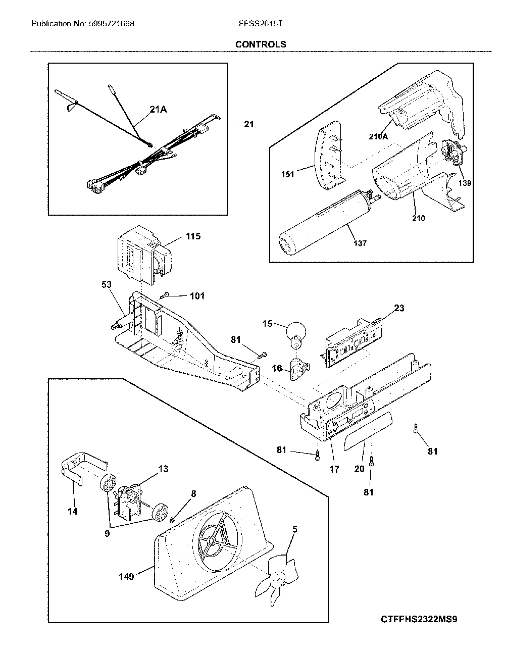 Controls Diagram and Parts List for FFSS2615TP4  Frigidaire Refrigerator