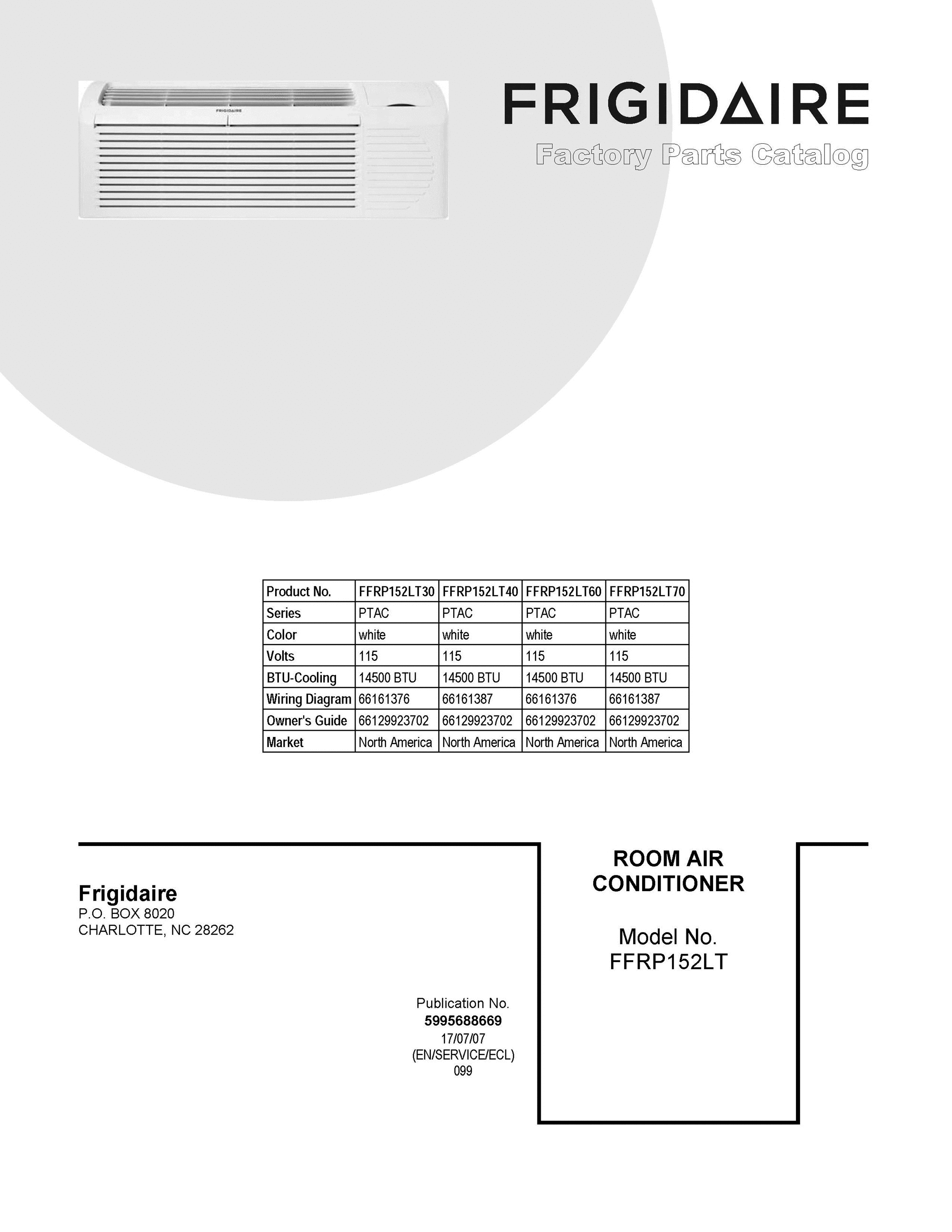 01 - COVER SHEET Diagram and Parts List for FFRP152LT40  Frigidaire Air Conditioner