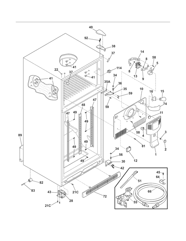 Cabinet Diagram and Parts List for LGHT2137NF1  Frigidaire Refrigerator
