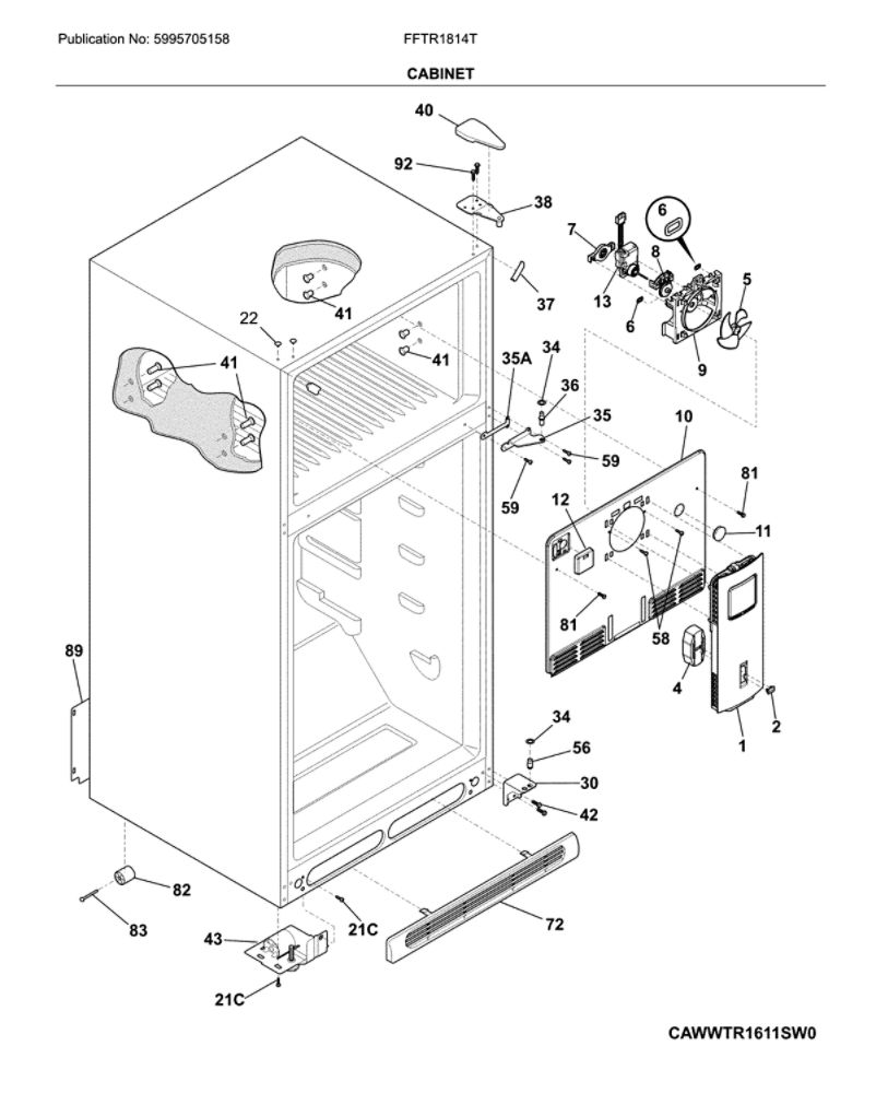 Cabiet Diagram and Parts List for FFTR1814TB3  Frigidaire Refrigerator