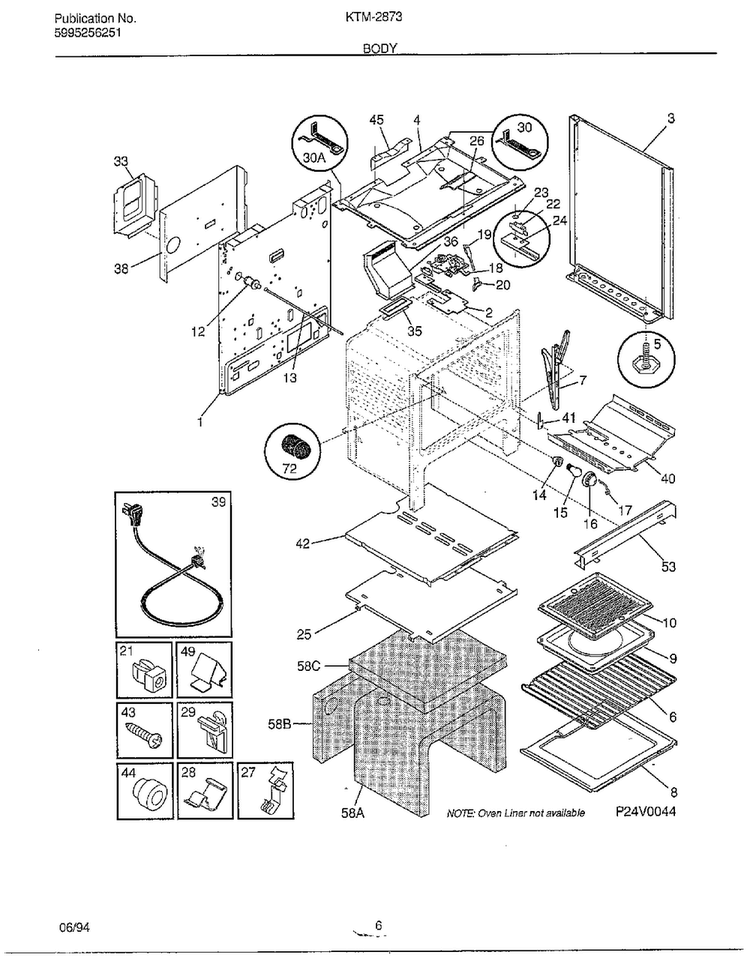 Body Diagram and Parts List for 2873  Frigidaire Range