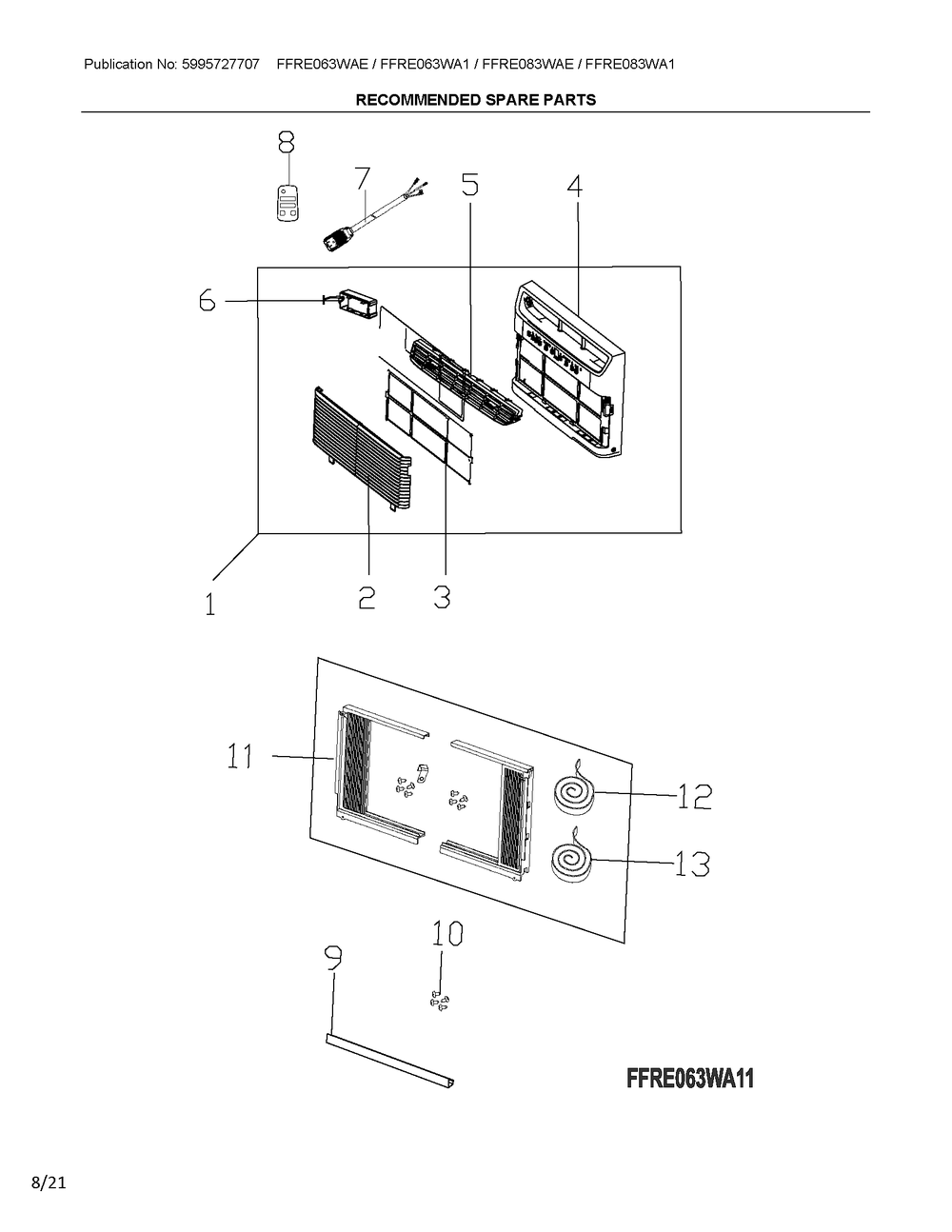 Spare Diagram and Parts List for FFRE063WAE1  Electrolux Air Conditioner
