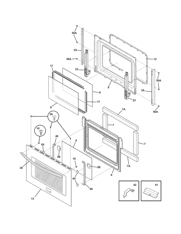 Doors Diagram and Parts List for FGET2765KFB  Frigidaire Wall Oven