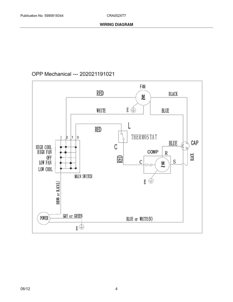 Wiring Diagram Diagram and Parts List for CRA052XT737  Frigidaire Air Conditioner