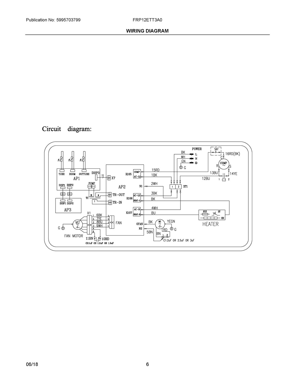 Wiring Diagram Diagram and Parts List for FRP12ETT3A0  Frigidaire Air Conditioner
