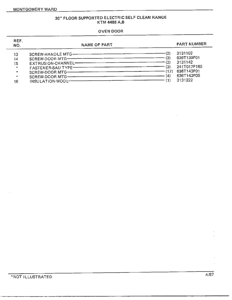 30" Floor/oven Door Page 2 Diagram and Parts List for 4488B  Frigidaire Range
