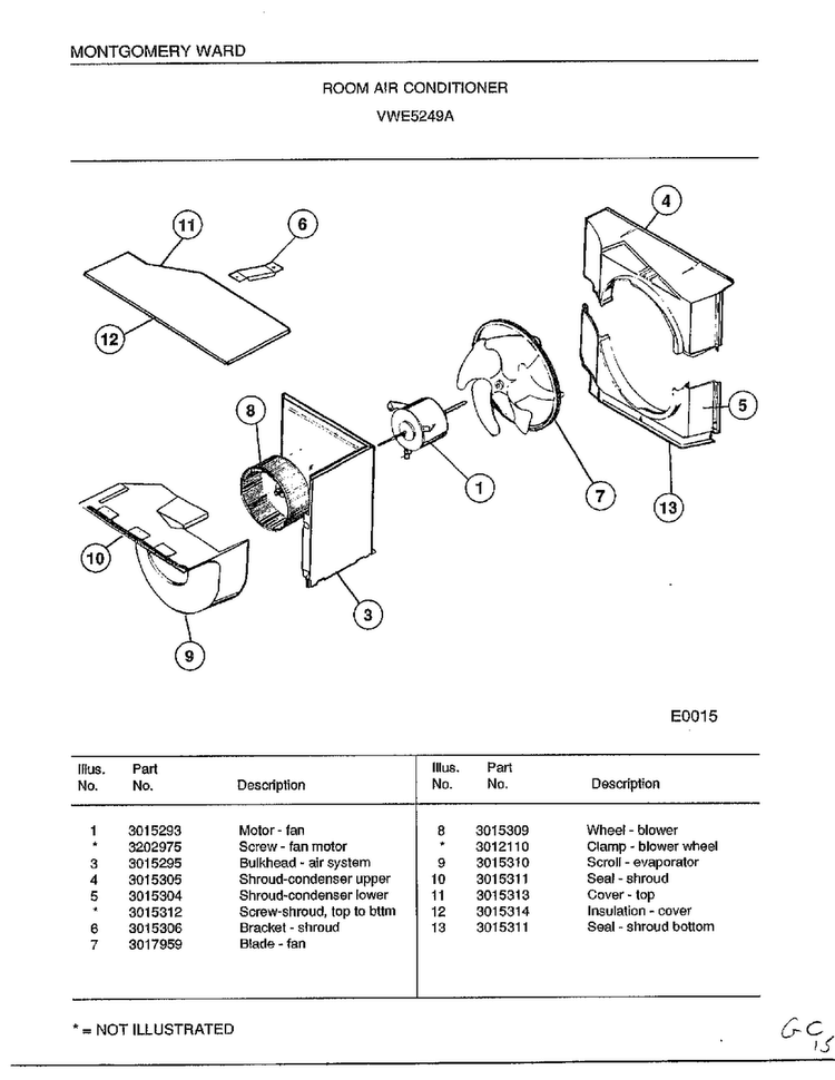 Room Air Conditioner Page 7 Diagram and Parts List for 5249A  Frigidaire Air Conditioner