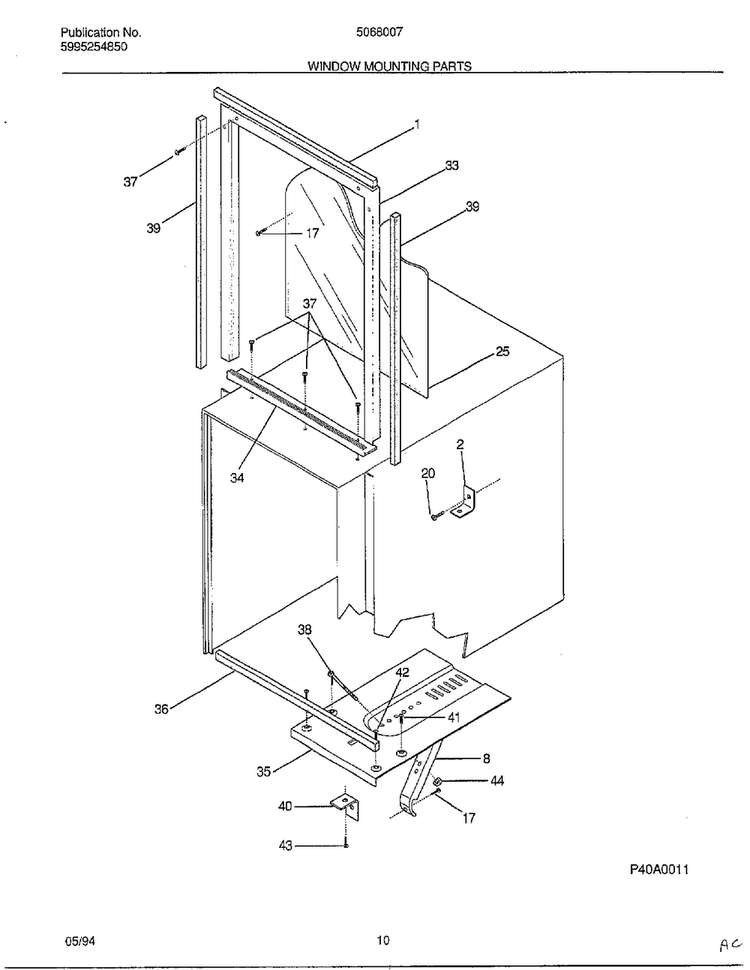 Window Mounting Parts Diagram and Parts List for 5068007B  Frigidaire Air Conditioner
