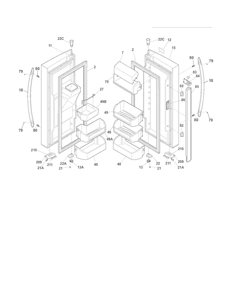 Fresh Food Door Diagram and Parts List for FGUB2642LE4  Frigidaire Refrigerator