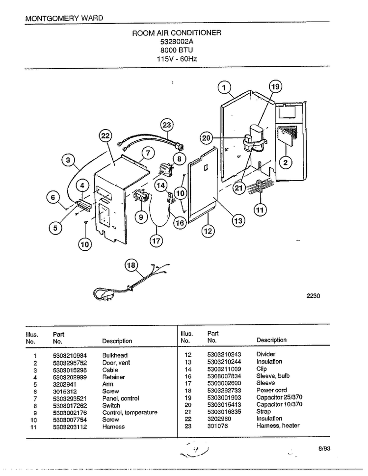 Room Air Conditioner Page 4 Diagram and Parts List for 4328002A  Frigidaire Air Conditioner