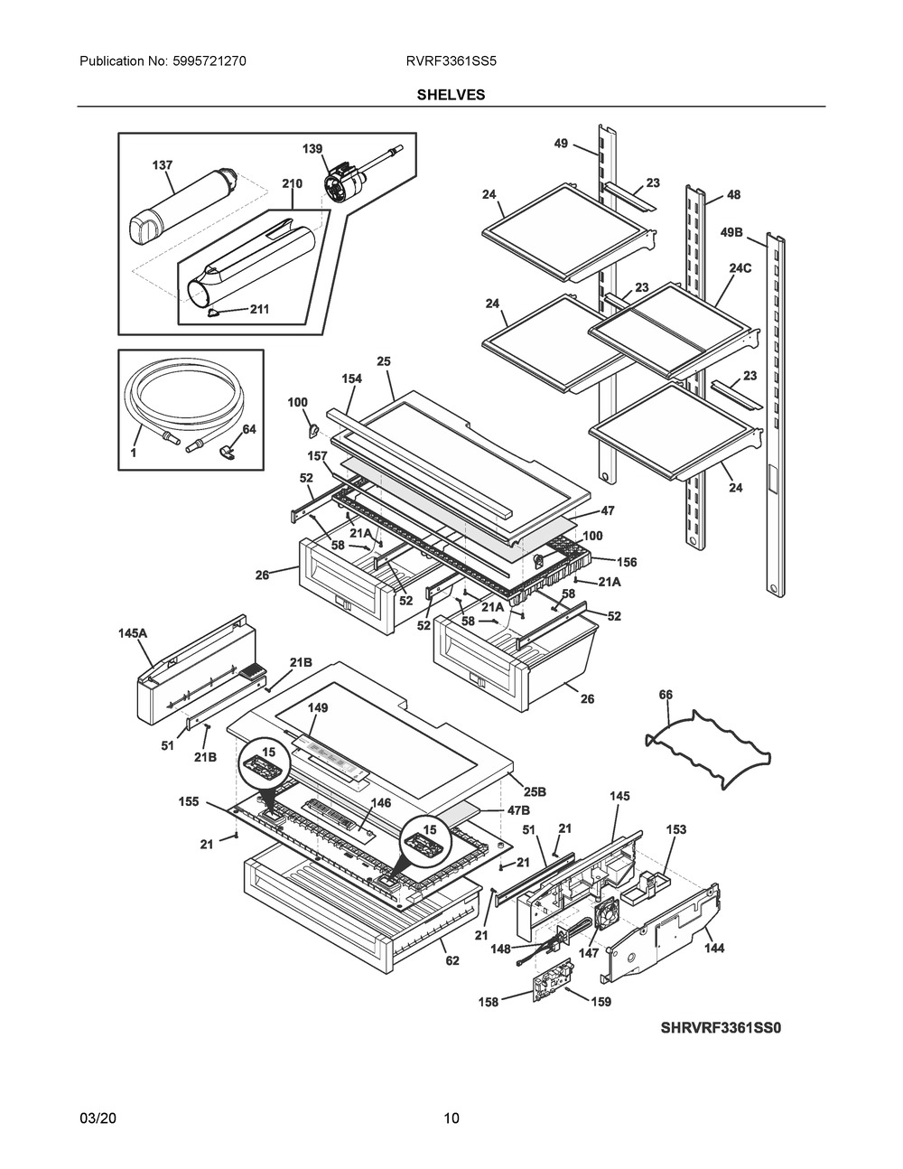 Shelves Diagram and Parts List for RVRF3361SS5  Frigidaire Refrigerator