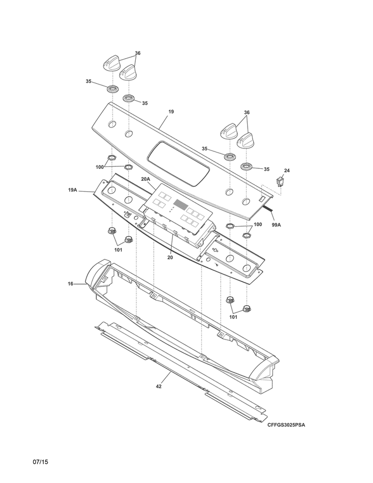 Backguard Diagram and Parts List for LFGS3025PFF  Frigidaire Range