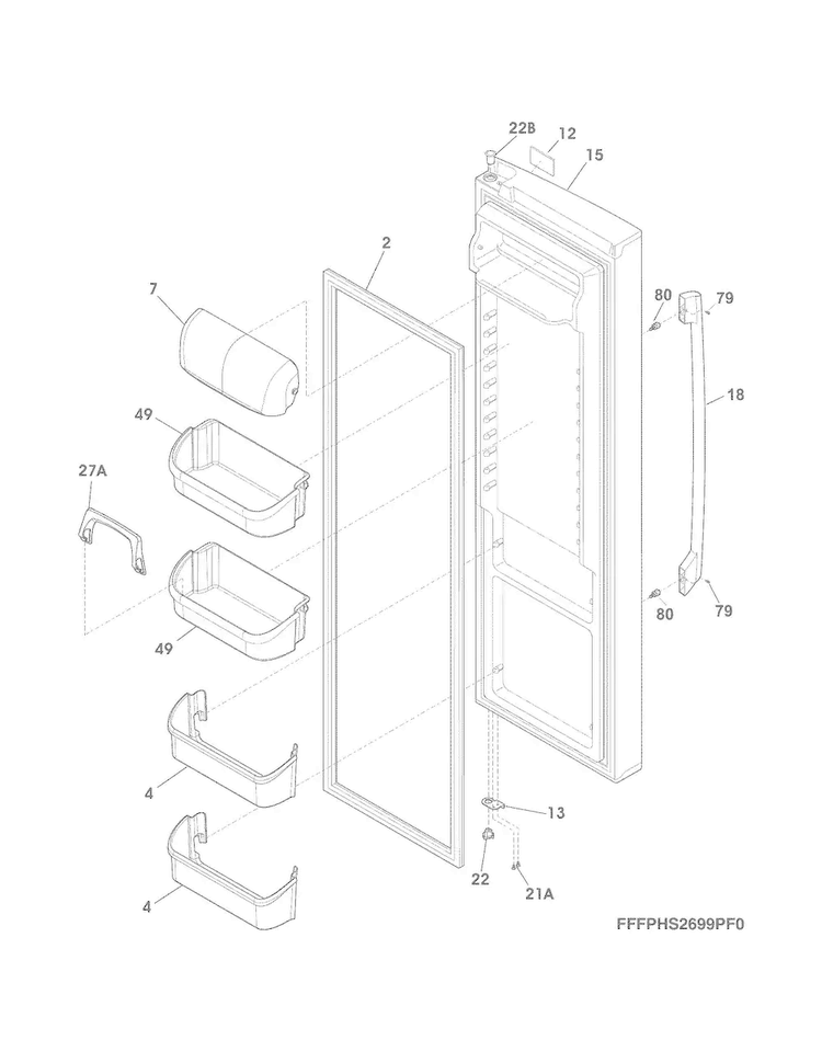 Refrigerator Door Diagram and Parts List for FPHS2399PF4A  Frigidaire Refrigerator