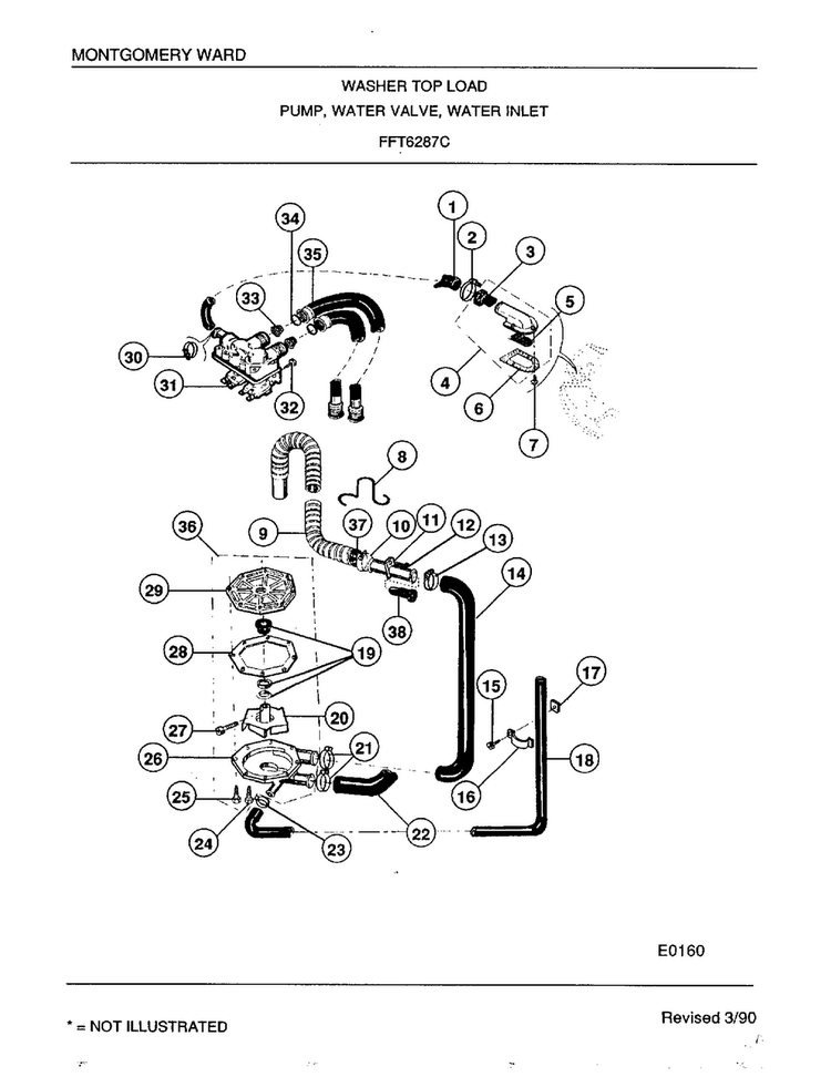 Pump, Water Valve, Water Inlet Diagram and Parts List for 6287C  Frigidaire Washer