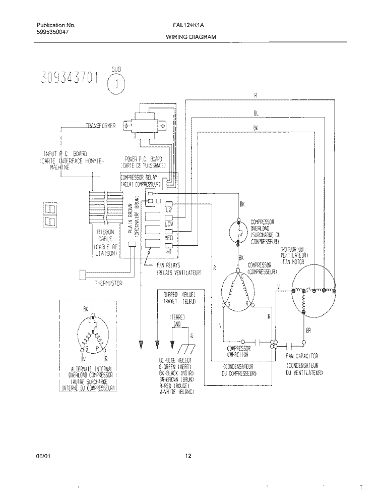 WIRING Diagram and Parts List for FAL124K1A1  Frigidaire Air Conditioner