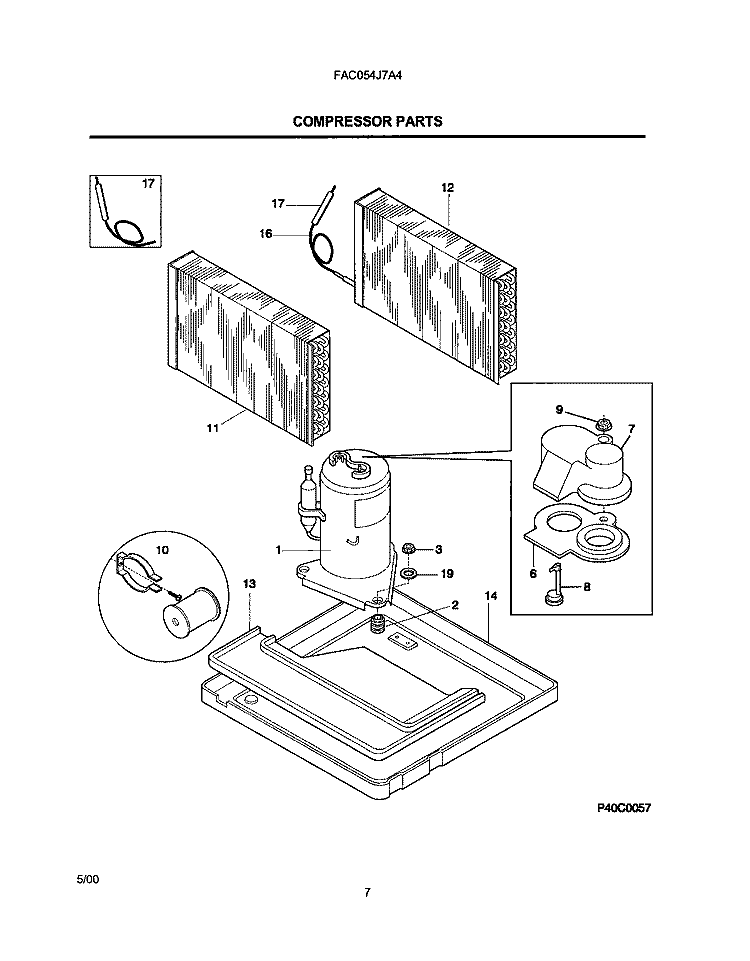 COMPRESSOR PARTS Diagram and Parts List for FAC054J7A4  Frigidaire Air Conditioner