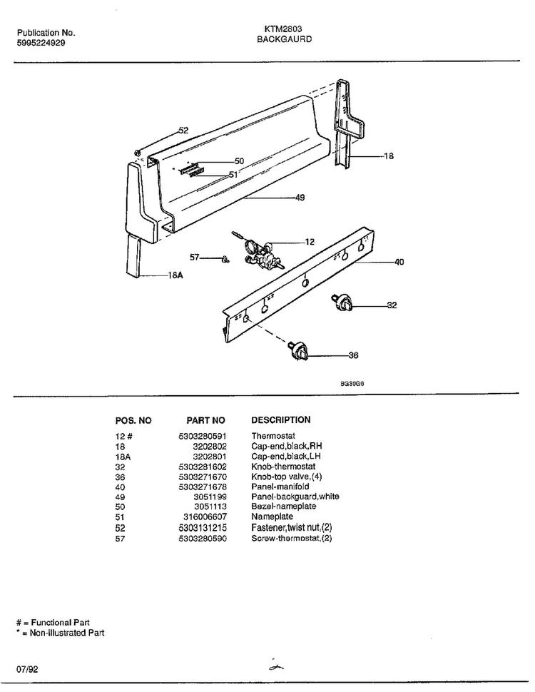 Backguard Diagram and Parts List for 2803  Frigidaire Range