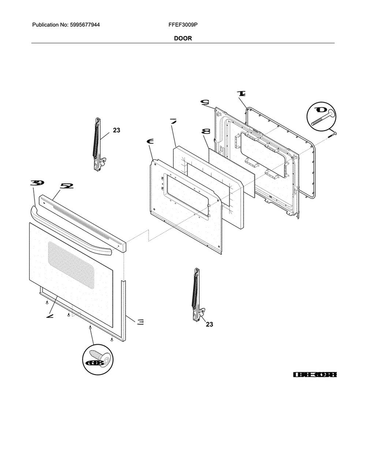 Door Diagram and Parts List for FFEF3009PWE  Frigidaire Range
