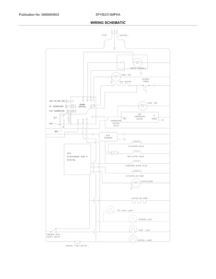 Wiring Schematic Diagram and Parts List for DFHS2313MFKA  Frigidaire Refrigerator
