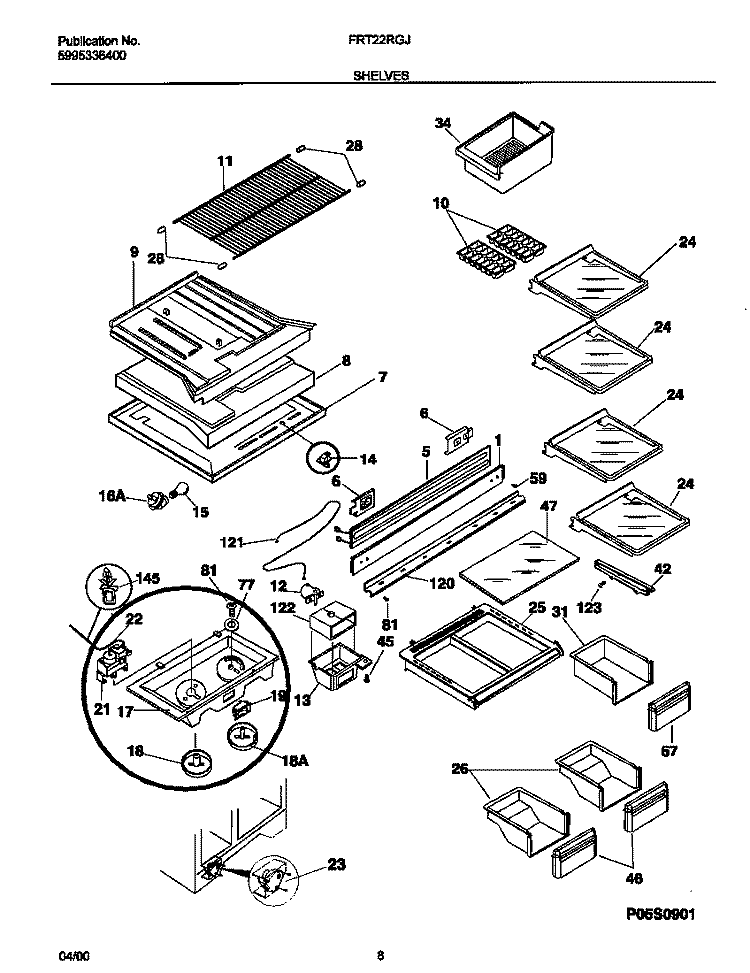 SHELVES Diagram and Parts List for FRT22RGJB0  Frigidaire Refrigerator