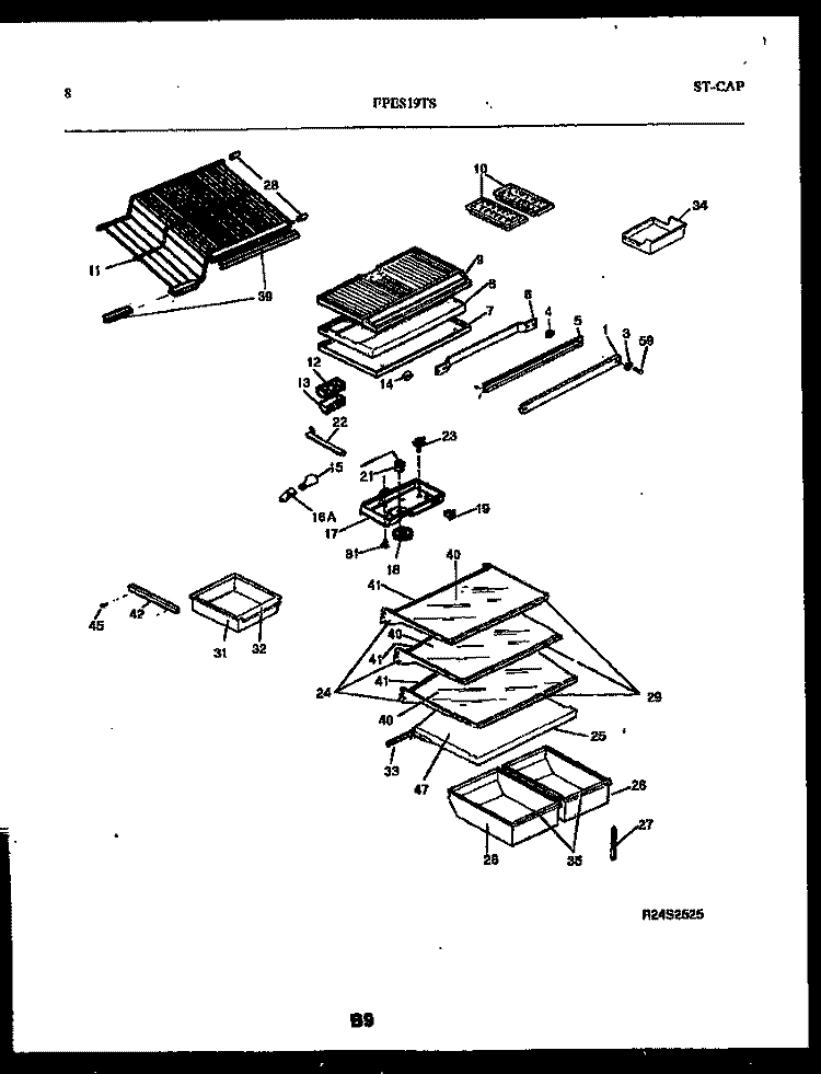 SHELVES AND SUPPORTS Diagram and Parts List for FPES19TSW0  Frigidaire Refrigerator